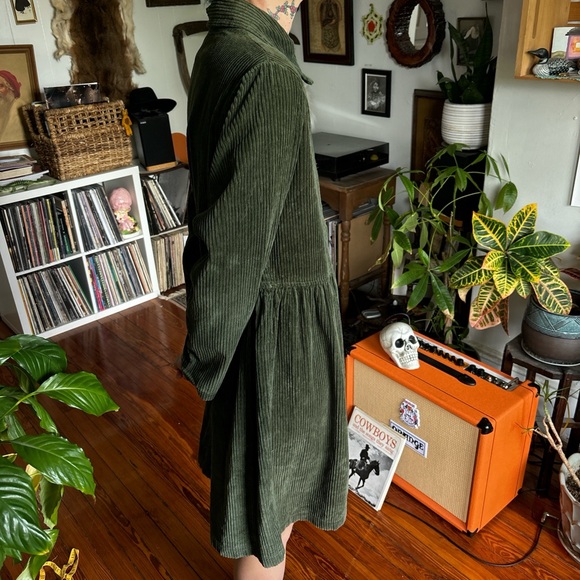 💀 SOLD 💀 Vintage 90s Green Corduroy Button Down Shirt Dress by Studio Ease ~ L - Picture 5 of 8